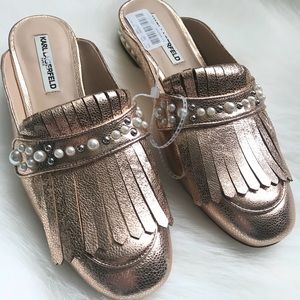 Karl Lagerfield Paris Becky rose gold mule sz 10